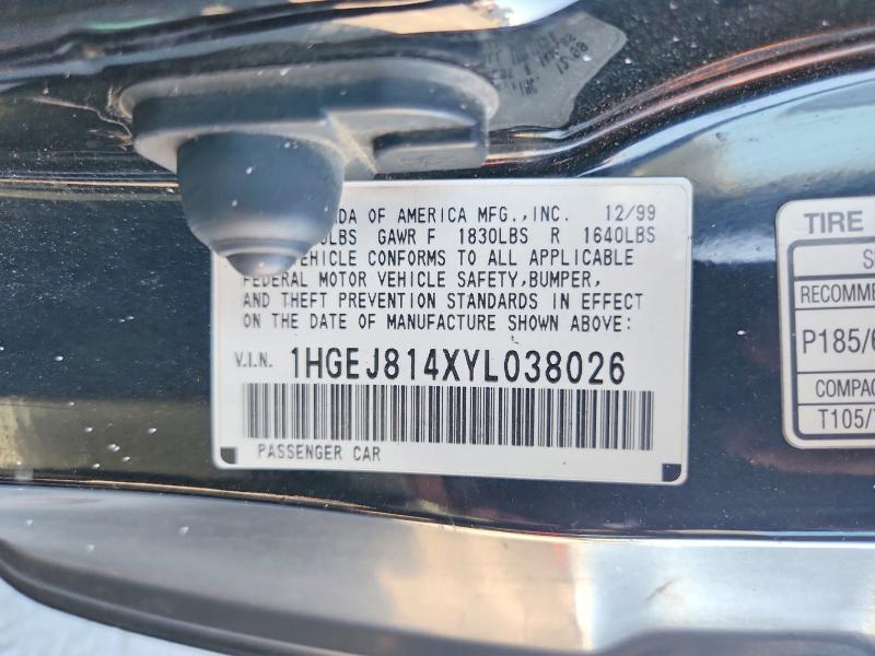 Aukcja sprzedaży 2000 Honda Civic, vin: 1HGEJ814XYL038026, numer aukcji: 60254046