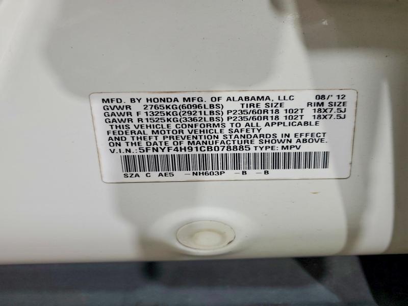 Продажа на аукционе авто 2012 Honda Pilot, vin: 5FNYF4H91CB078885, номер лота: 61380396