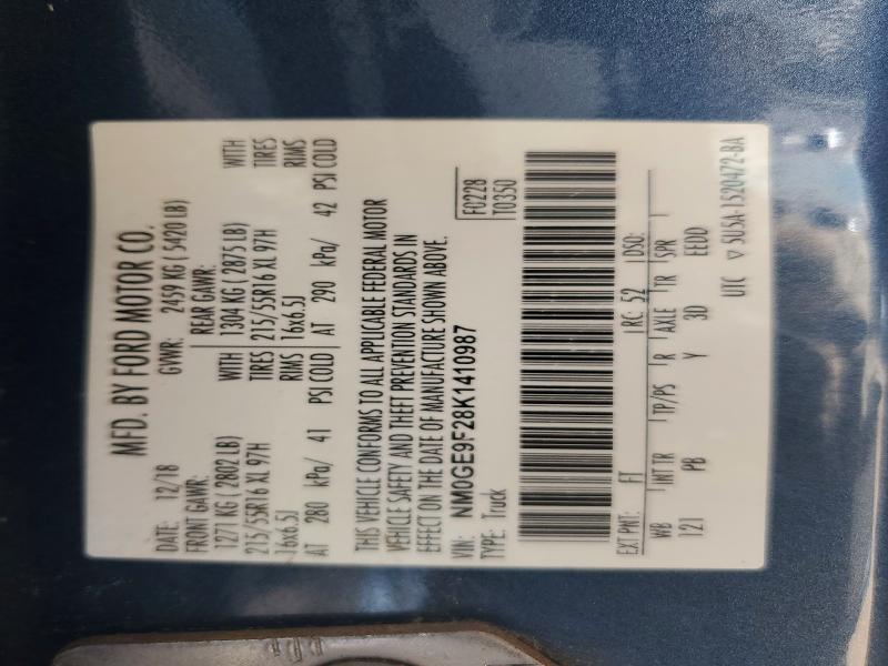 61995576 :رقم المزاد ، NM0GE9F28K1410987 vin ، 2019 Ford Transit Connect مزاد بيع