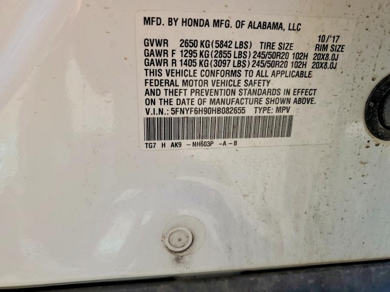 60446406 :رقم المزاد ، 5FNYF6H90HB082655 vin ، 2017 Honda Pilot مزاد بيع