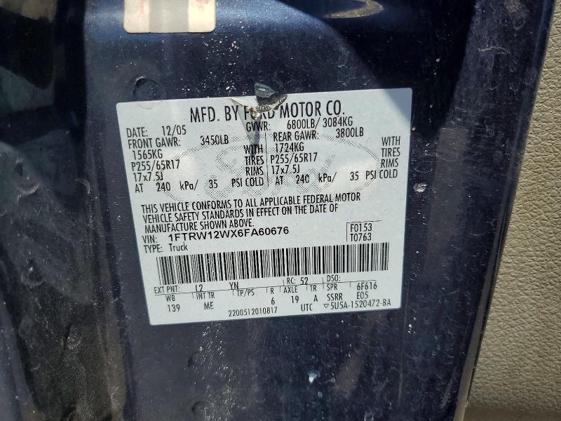 61538486 :رقم المزاد ، 1FTRW12WX6FA60676 vin ، 2006 Ford F150 مزاد بيع