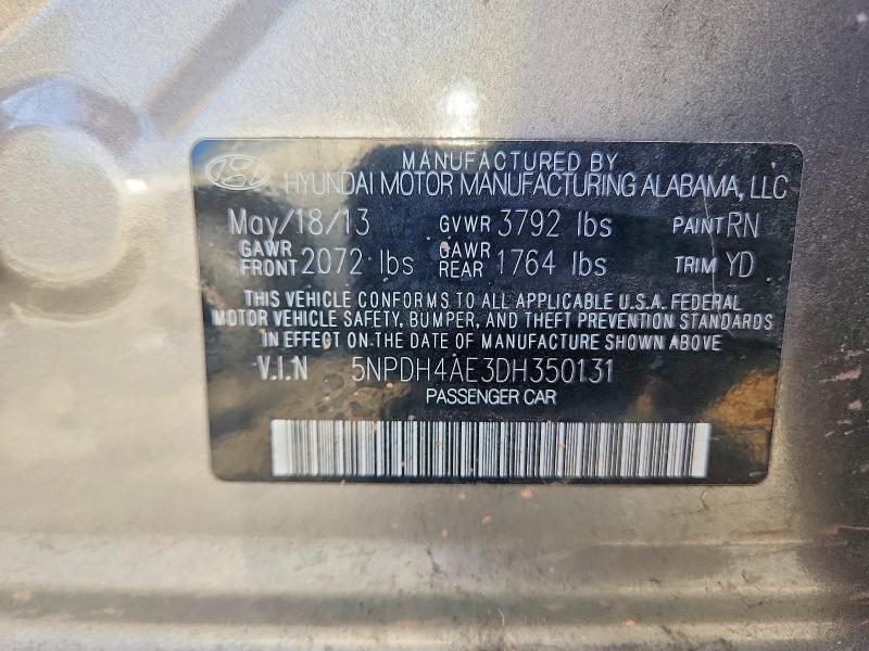 60519266 :رقم المزاد ، 5NPDH4AE3DH350131 vin ، 2013 Hyundai Elantra مزاد بيع