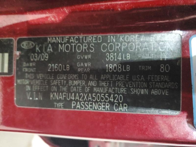 59098566 :رقم المزاد ، KNAFU4A2XA5055420 vin ، 2010 Kia Forte مزاد بيع
