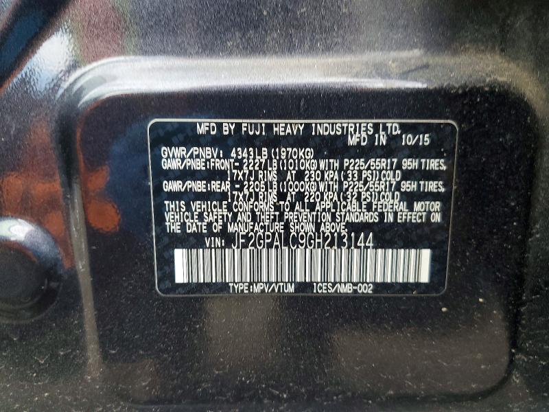 62976146 :رقم المزاد ، JF2GPALC9GH213144 vin ، 2016 Subaru Crosstrek مزاد بيع