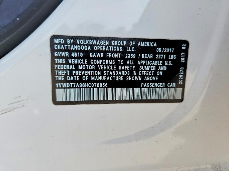 Aukcja sprzedaży 2017 Volkswagen Passat, vin: 1VWDT7A36HC076856, numer aukcji: 62389216