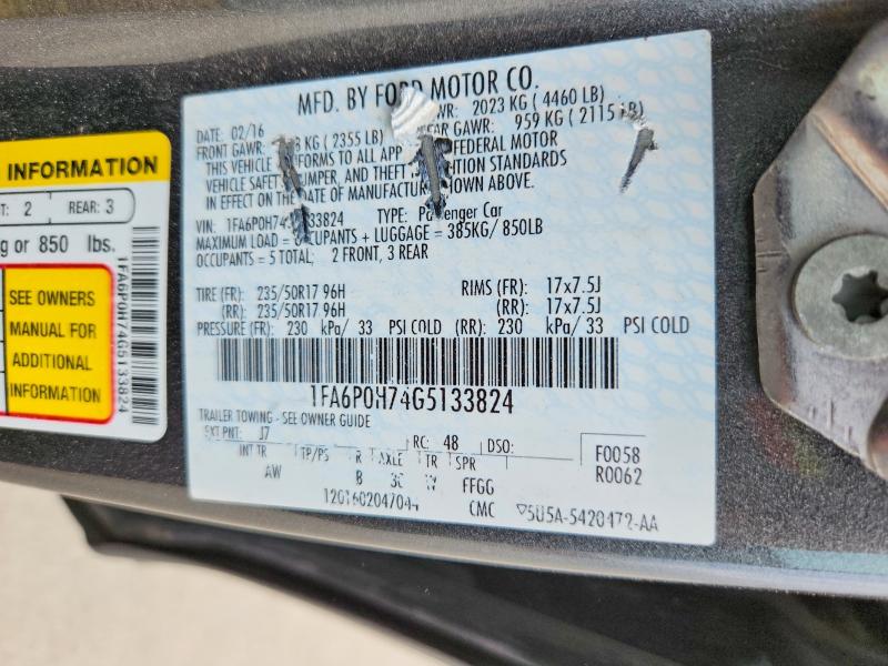 Aukcja sprzedaży 2016 Ford Fusion, vin: 1FA6P0H74G5133824, numer aukcji: 61415016