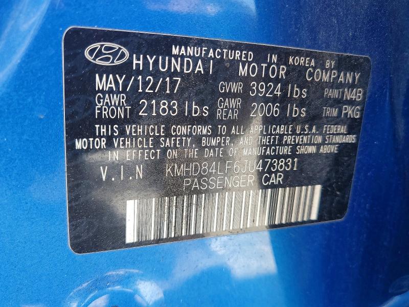 2018 Hyundai Elantra მანქანა იყიდება აუქციონზე, vin: KMHD84LF6JU473831, აუქციონის ნომერი: 61857556