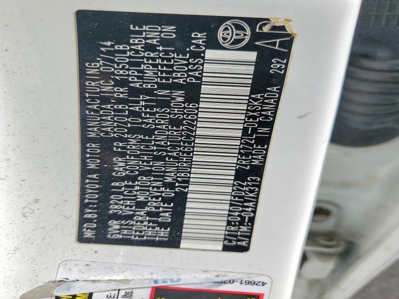 2014 Toyota Corolla მანქანა იყიდება აუქციონზე, vin: 2T1BURHE6EC222606, აუქციონის ნომერი: 62694936