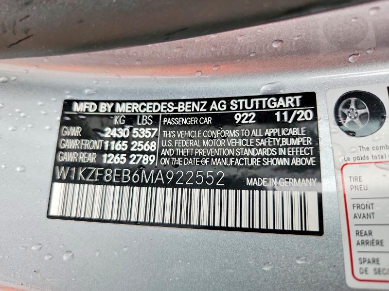 Aukcja sprzedaży 2021 Mercedes-benz E, vin: W1KZF8EB6MA922552, numer aukcji: 58881186