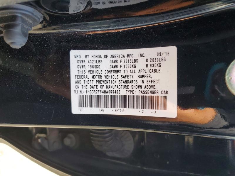 2017 Honda Accord მანქანა იყიდება აუქციონზე, vin: 1HGCR2F54HA055463, აუქციონის ნომერი: 61889346