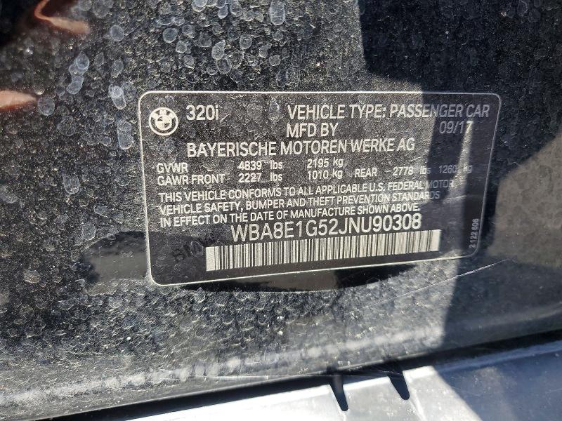 2018 Bmw 320 მანქანა იყიდება აუქციონზე, vin: WBA8E1G52JNU90308, აუქციონის ნომერი: 62261126