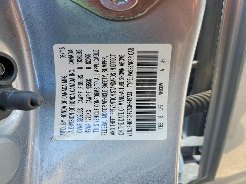 Aukcja sprzedaży 2016 Honda Civic, vin: 2HGFC1F75GH649733, numer aukcji: 60770716