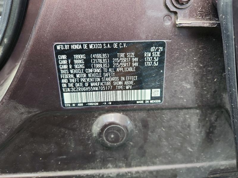 2022 Honda Hr-v მანქანა იყიდება აუქციონზე, vin: 3CZRU6H55NM705177, აუქციონის ნომერი: 59363716