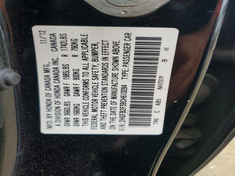 61490816 :رقم المزاد ، 2HGFB2F59CH610094 vin ، 2012 Honda Civic مزاد بيع