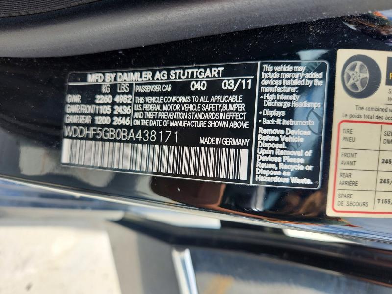 60837676 :رقم المزاد ، WDDHF5GB0BA438171 vin ، 2011 Mercedes-benz E مزاد بيع