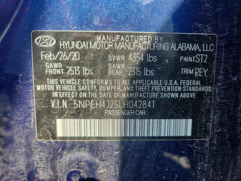 2020 Hyundai Sonata მანქანა იყიდება აუქციონზე, vin: 5NPEH4J25LH042841, აუქციონის ნომერი: 60242866