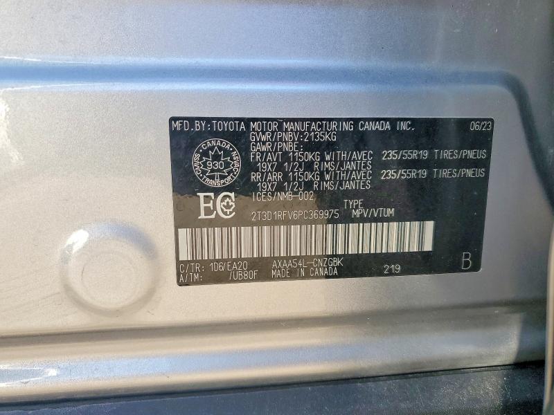 2023 Toyota Rav4 მანქანა იყიდება აუქციონზე, vin: 2T3D1RFV6PC369975, აუქციონის ნომერი: 61860406
