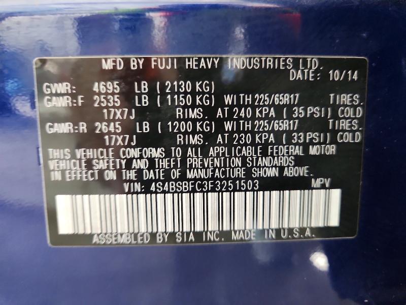 Продаж на аукціоні авто 2015 Subaru Outback, vin: 4S4BSBFC3F3251503, номер лоту: 59688196