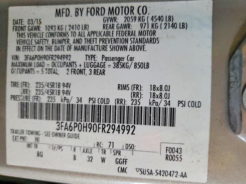 60227276 :رقم المزاد ، 3FA6P0H90FR294992 vin ، 2015 Ford Fusion مزاد بيع