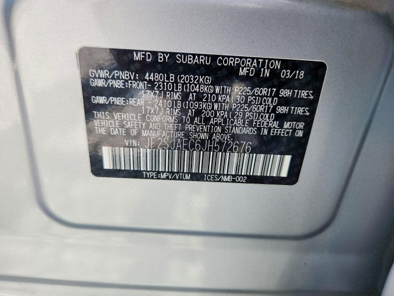 Aukcja sprzedaży 2018 Subaru Forester, vin: JF2SJAEC6JH572676, numer aukcji: 62946046