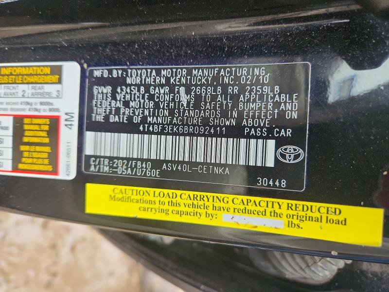 Продаж на аукціоні авто 2011 Toyota Camry, vin: 4T4BF3EK6BR092411, номер лоту: 60946146
