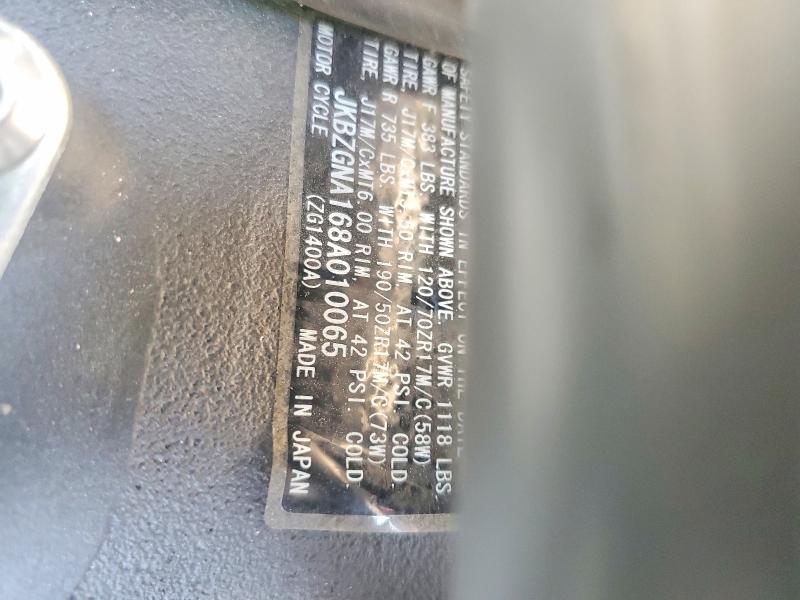 61586826 :رقم المزاد ، JKBZGNA168A010065 vin ، 2008 Kawasaki Zg1400 مزاد بيع