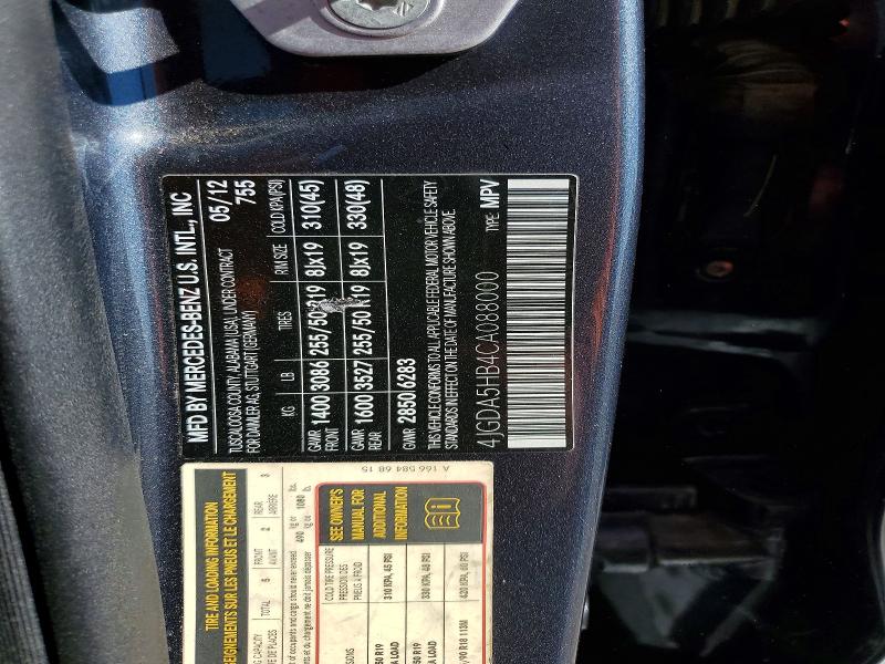 Aukcja sprzedaży 2012 Mercedes-benz Ml, vin: 4JGDA5HB4CA088000, numer aukcji: 62318636