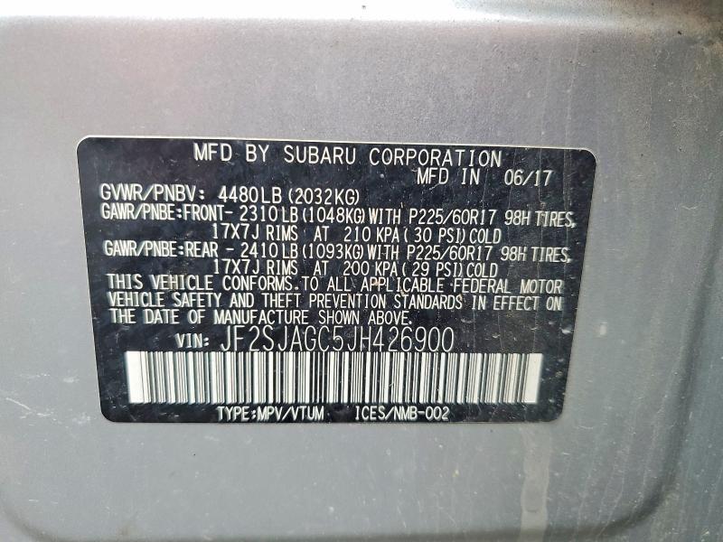 2018 Subaru Forester მანქანა იყიდება აუქციონზე, vin: JF2SJAGC5JH426900, აუქციონის ნომერი: 60022086