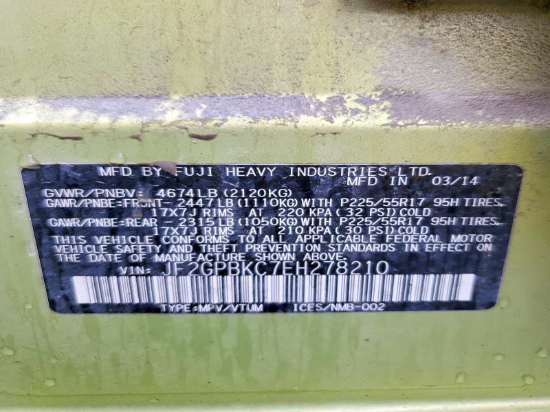 Aukcja sprzedaży 2014 Subaru Xv Crosstrek, vin: JF2GPBKC7EH278210, numer aukcji: 62951846