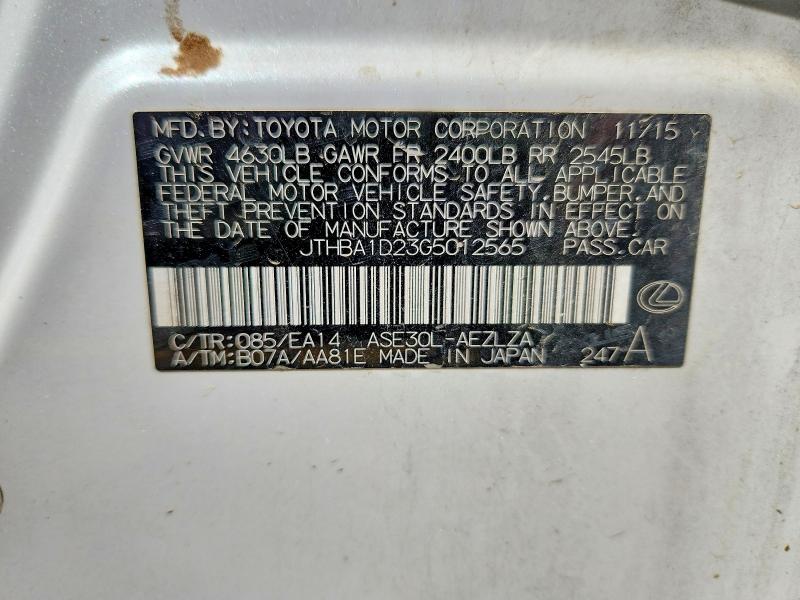 Aukcja sprzedaży 2016 Lexus Is, vin: JTHBA1D23G5012565, numer aukcji: 62984096
