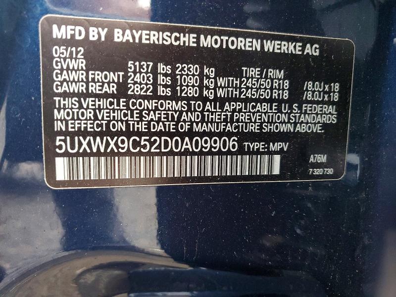 59964396 :رقم المزاد ، 5UXWX9C52D0A09906 vin ، 2013 Bmw X3 مزاد بيع