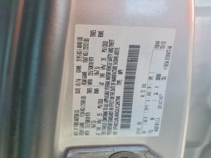 Продаж на аукціоні авто 2016 Ford Escape, vin: 1FMCU9J90GUC26766, номер лоту: 62063316