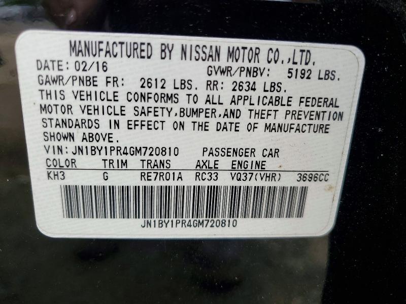 Продаж на аукціоні авто 2016 Infiniti Q70l, vin: JN1BY1PR4GM720810, номер лоту: 63227566