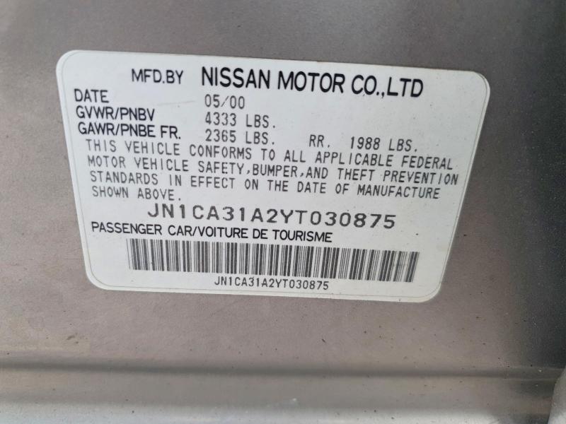 60366306 :رقم المزاد ، JN1CA31A2YT030875 vin ، 2000 Nissan Maxima مزاد بيع