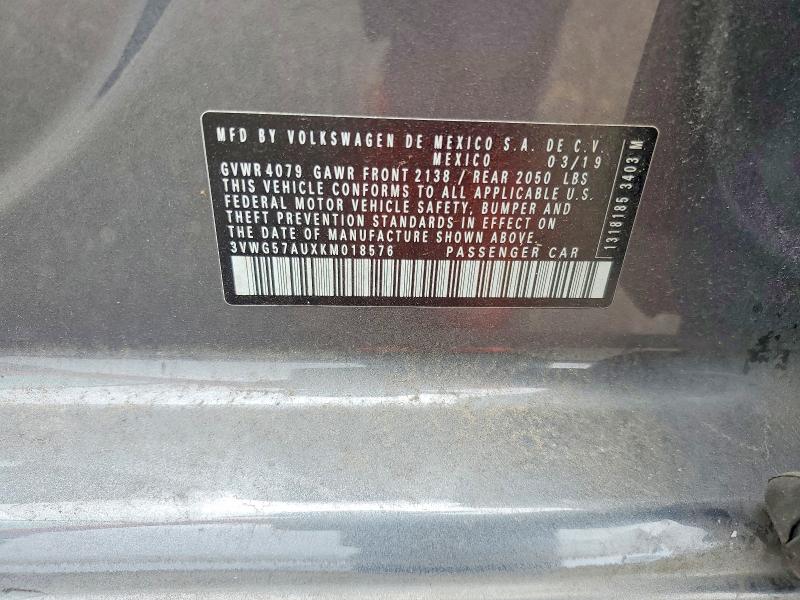 62108556 :رقم المزاد ، 3VWG57AUXKM018576 vin ، 2019 Volkswagen Golf مزاد بيع