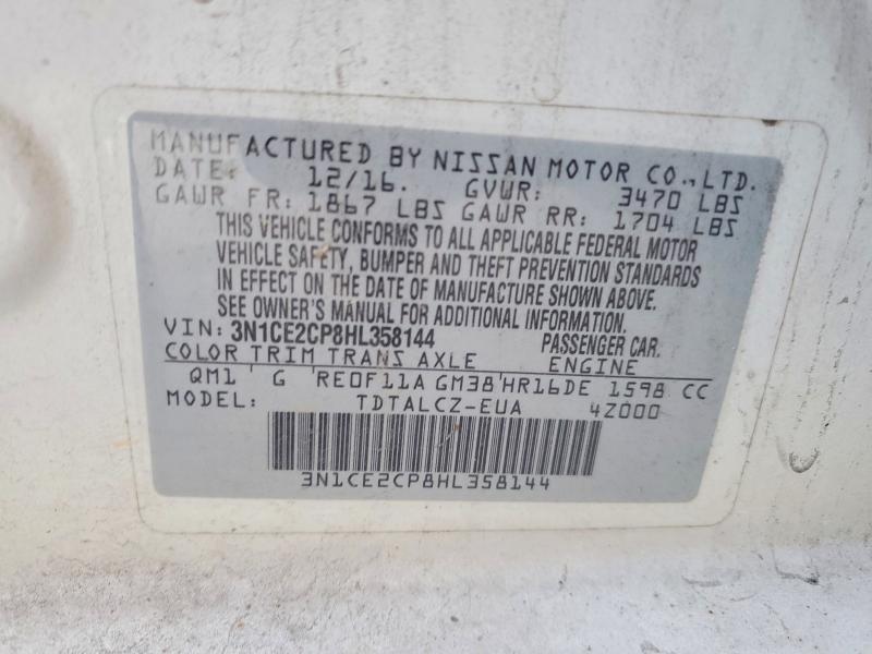 61857166 :رقم المزاد ، 3N1CE2CP8HL358144 vin ، 2017 Nissan Versa Note مزاد بيع