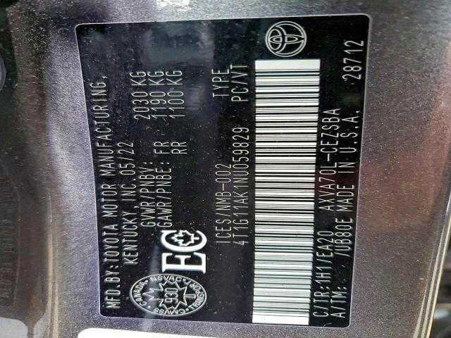 Aukcja sprzedaży 2022 Toyota Camry, vin: 4T1G11AK1NU059829, numer aukcji: 58739786