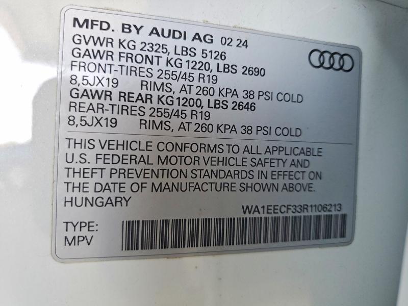 Aukcja sprzedaży 2024 Audi Q3, vin: WA1EECF33R1106213, numer aukcji: 60940766