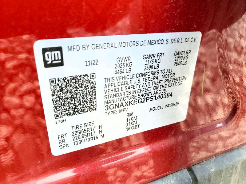 Auction sale of the 2023 Chevrolet Equinox, vin: 3GNAXKEG2PS140384, lot number: 60680056