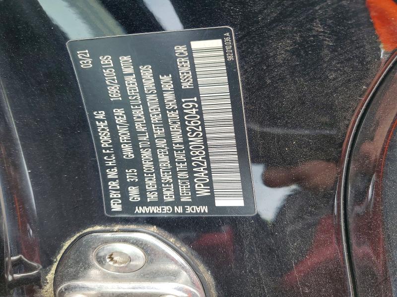 Продажа на аукционе авто 2021 Porsche Cayman, vin: WP0AA2A80MS260491, номер лота: 61203076