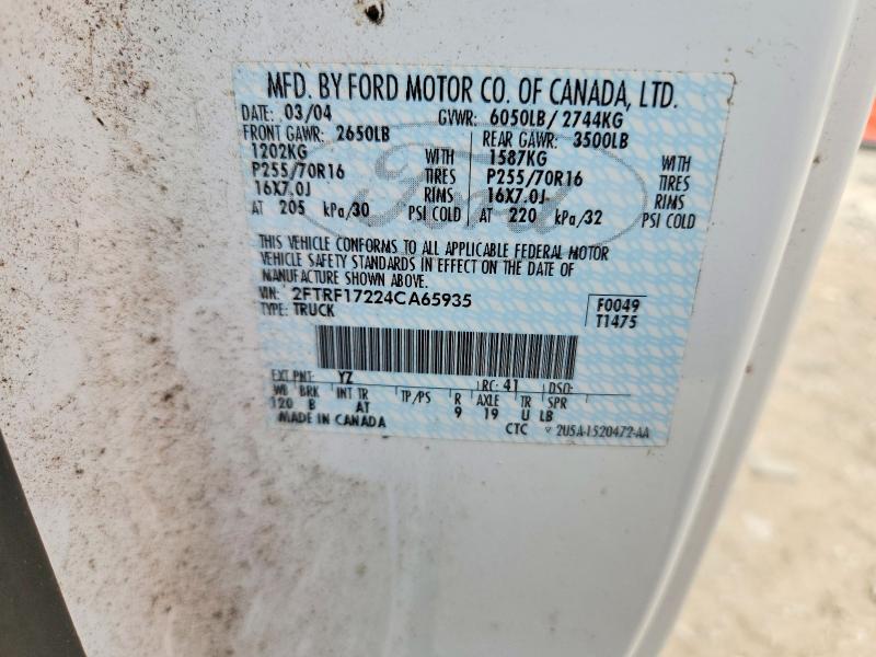 62616956 :رقم المزاد ، 2FTRF17224CA65935 vin ، 2004 Ford F-150 Heritage مزاد بيع