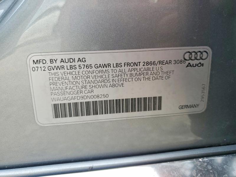 2013 Audi A8 მანქანა იყიდება აუქციონზე, vin: WAUAGAFD9DN008250, აუქციონის ნომერი: 62602186