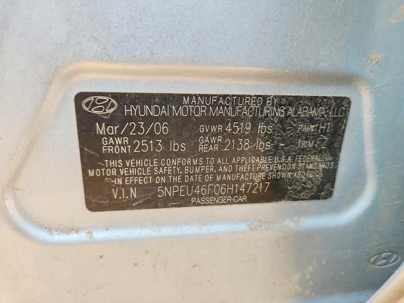 2006 Hyundai Sonata მანქანა იყიდება აუქციონზე, vin: 5NPEU46F06H147217, აუქციონის ნომერი: 60484336