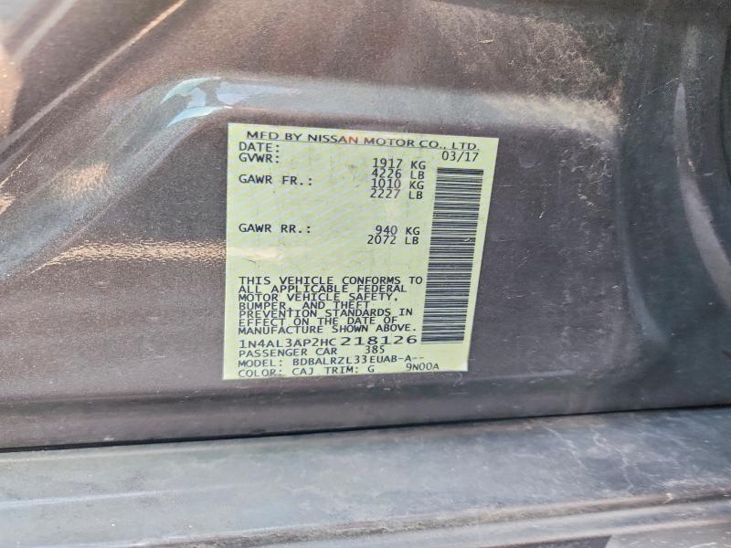 62437166 :رقم المزاد ، 1N4AL3AP2HC218126 vin ، 2017 Nissan Altima مزاد بيع