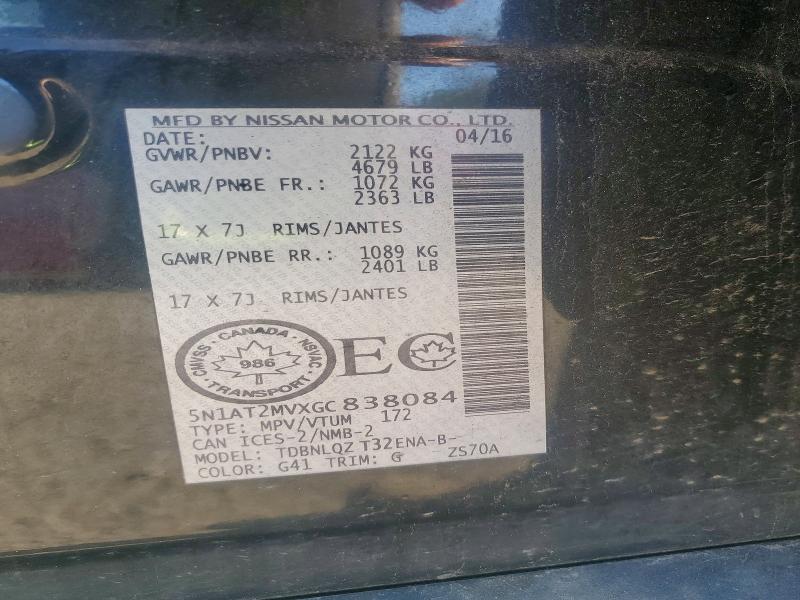 Продаж на аукціоні авто 2016 Nissan Rogue, vin: 5N1AT2MVXGC838084, номер лоту: 63306396