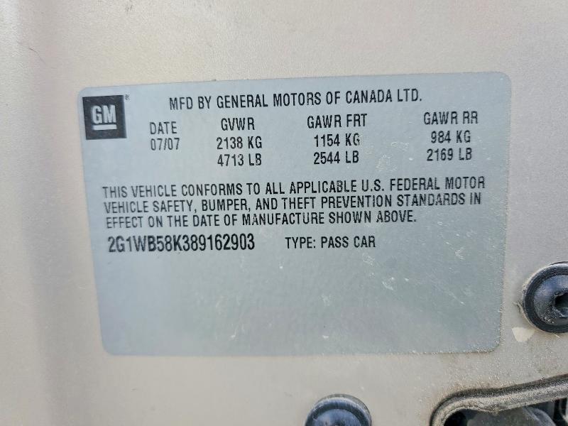 Продаж на аукціоні авто 2008 Chevrolet Impala, vin: 2G1WB58K389162903, номер лоту: 60043806
