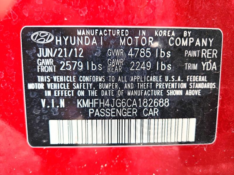 Продажа на аукционе авто 2012 Hyundai Azera, vin: KMHFH4JG6CA182688, номер лота: 62655376