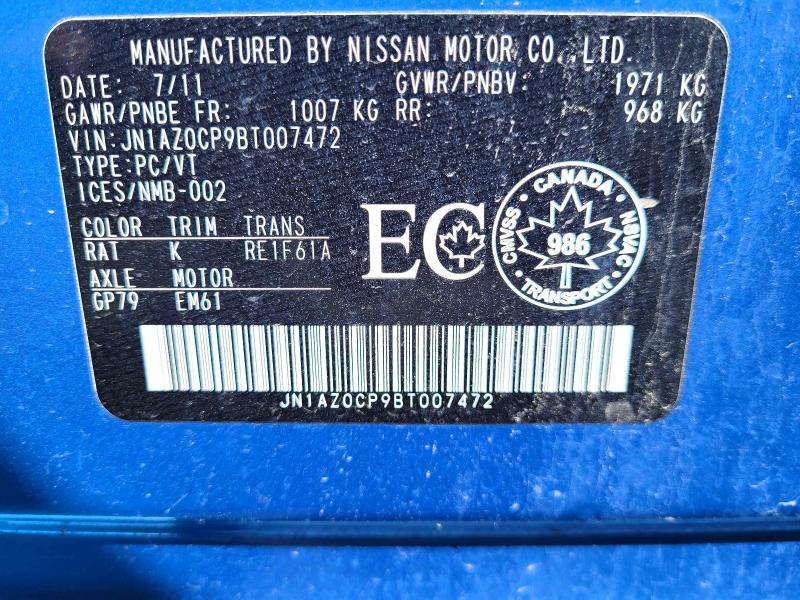 Aukcja sprzedaży 2011 Nissan Leaf, vin: JN1AZ0CP9BT007472, numer aukcji: 62205446