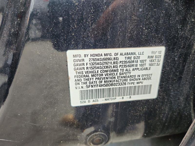 2013 Honda Pilot მანქანა იყიდება აუქციონზე, vin: 5FNYF4H50DB023326, აუქციონის ნომერი: 61788416