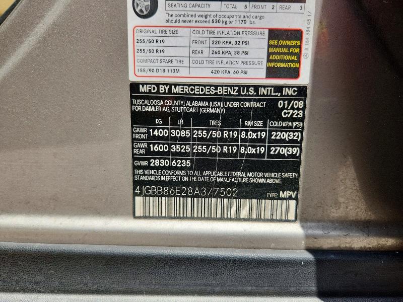 Продаж на аукціоні авто 2008 Mercedes-benz Ml, vin: 4JGBB86E28A377502, номер лоту: 60961796